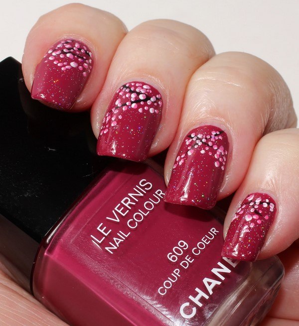 red nail polish floral pattern cherry blossoms