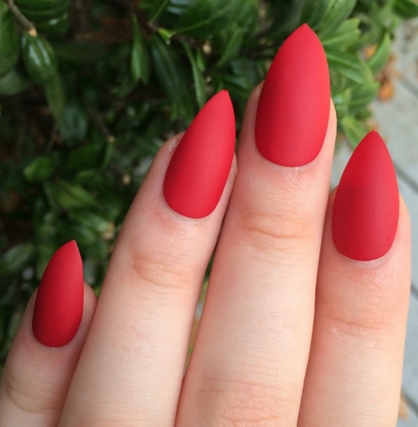 red stiletto nails with matte finish