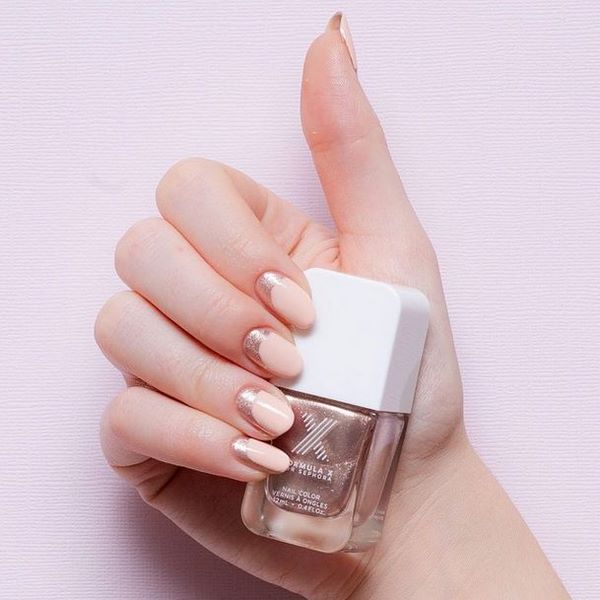 reverse french manicure in pink and gold