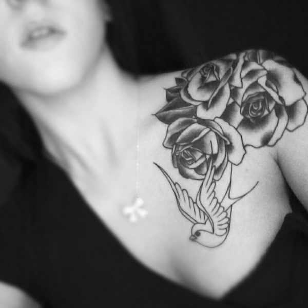 roses and bird tattoos for women 