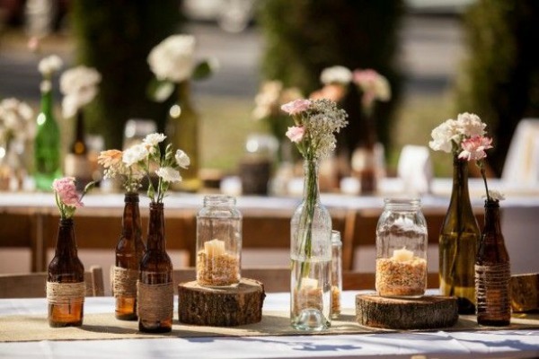 rustic table decorating ideas bottles flowers