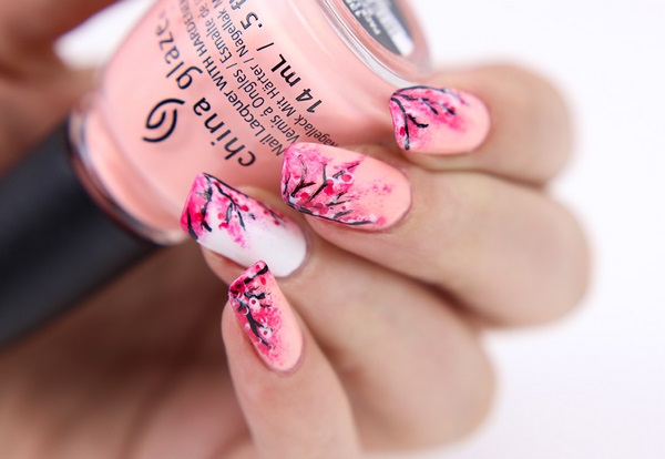 sakura nail art pink lacquer spring manicure