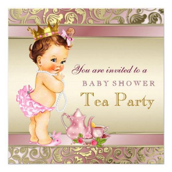 tea party baby shower pink invitation