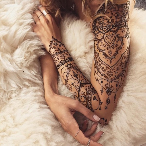 temporary sleeve tattoo henna designs ideas