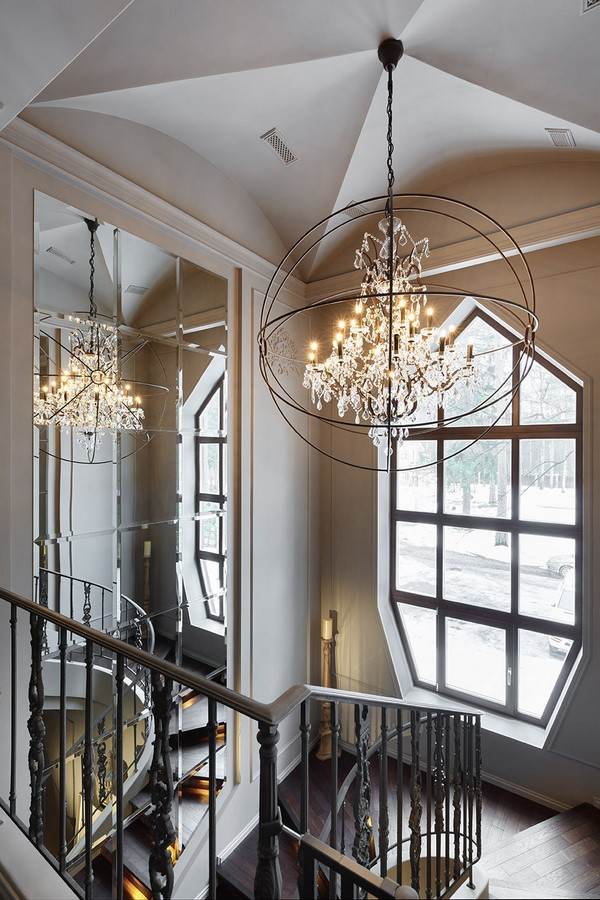 vaulted ceiling design oversized chandelier