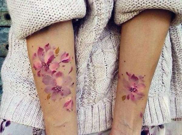 watercolor cherry blossom tattoo ideas for women