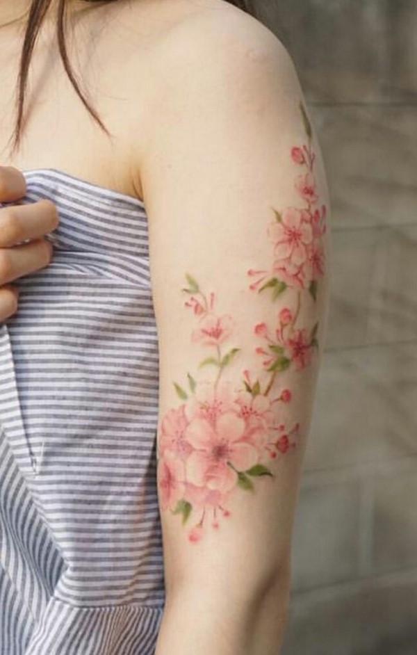 womens shoulder cherry blossom tattoo designs ideas