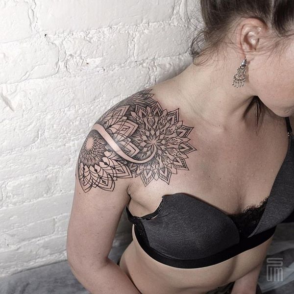 womens shoulder tattoo sleeve mandala ideas