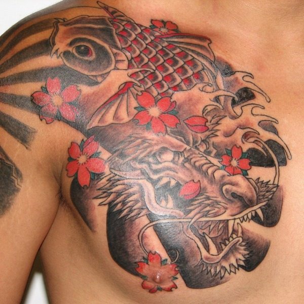Japanese dragon and koi fish tattoos