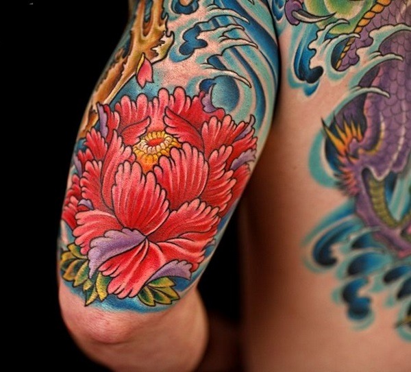 Japanese peony flower tattoos for men