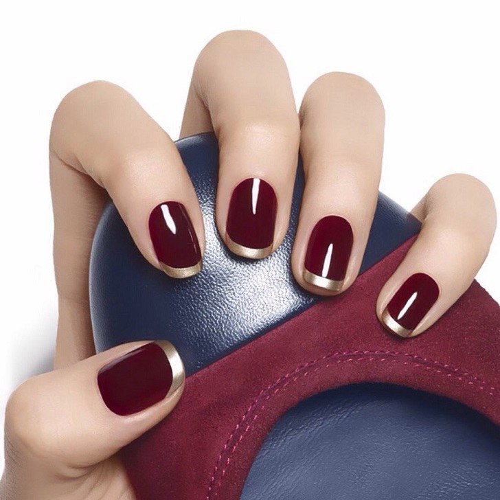 awesome french nails ideas burgundy and gold