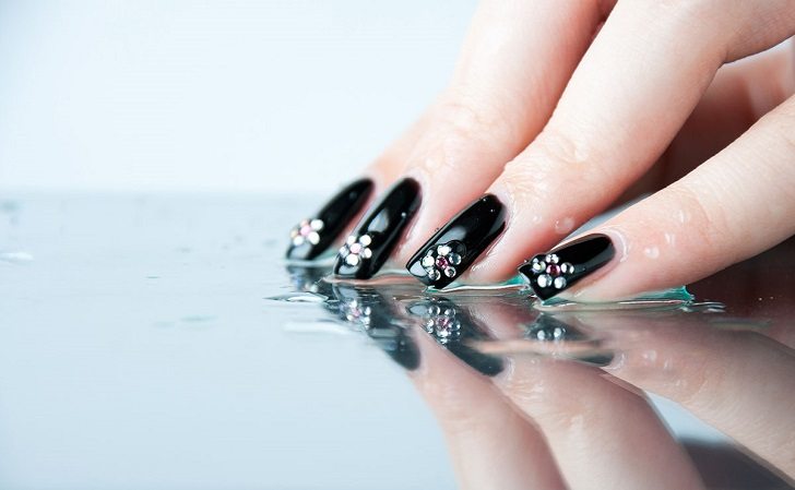 40 Eye-Catching Toe Nail Art Designs : Black + Rhinestones Embellishment  Toe Nails