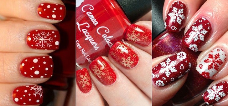 christmas new year manicure ideas with snowflakes