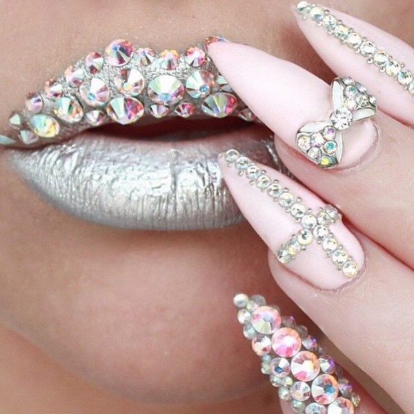 crystal nail art pink stiletto nails