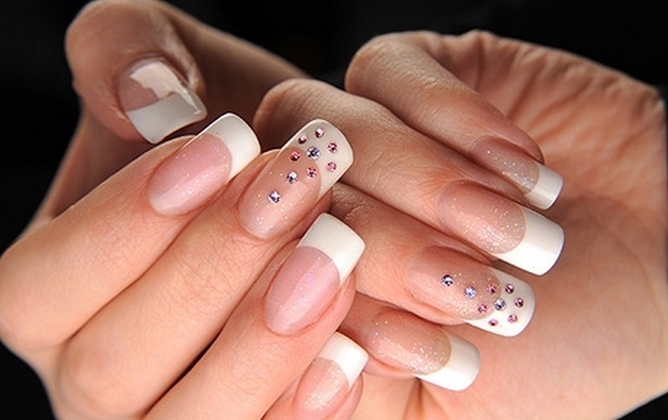 crystals on nude nails french manicure decorations