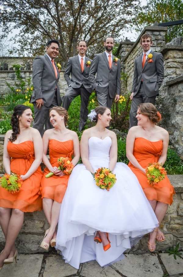 dress bridesmaid autumn wedding orange chiffon heart neckline