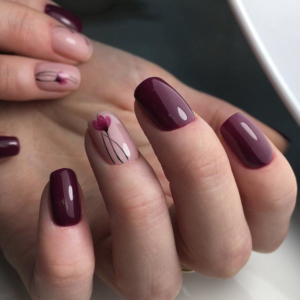 elegant nail design ideas burgundy flower nails