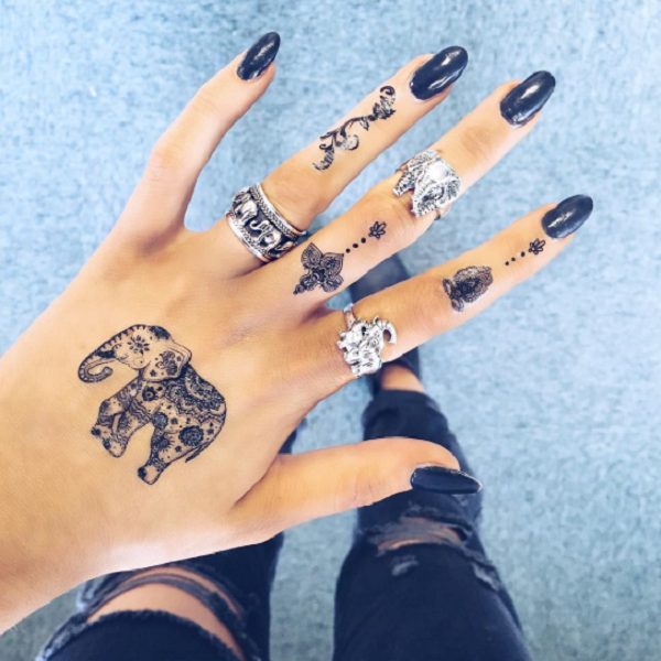 elephant henna mehndi on hand