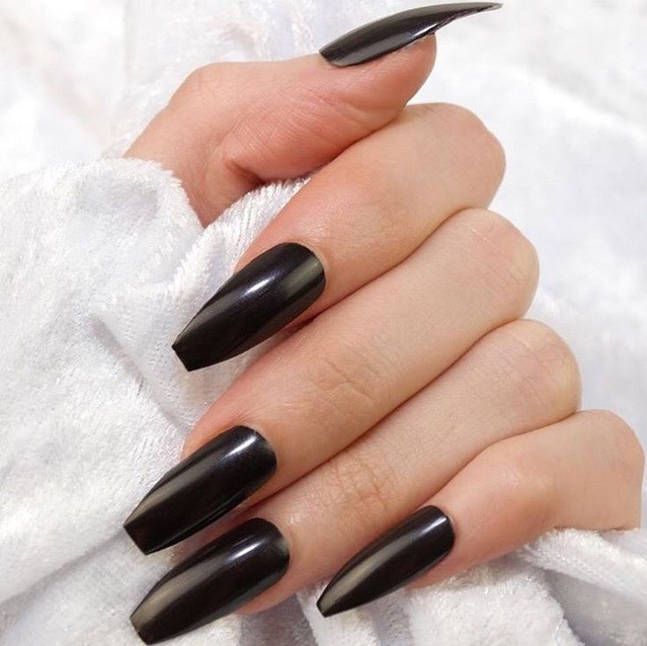 long black coffin shaped nails simple manicure ideas