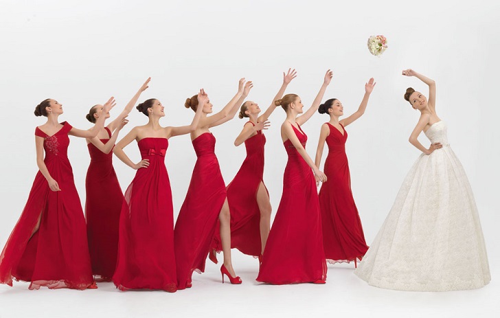 long bridesmaid dresses red color