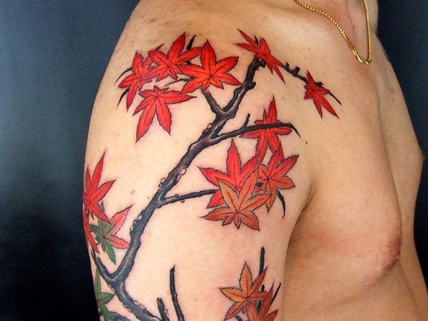 japanese style shoulder tattoos maple leaf 