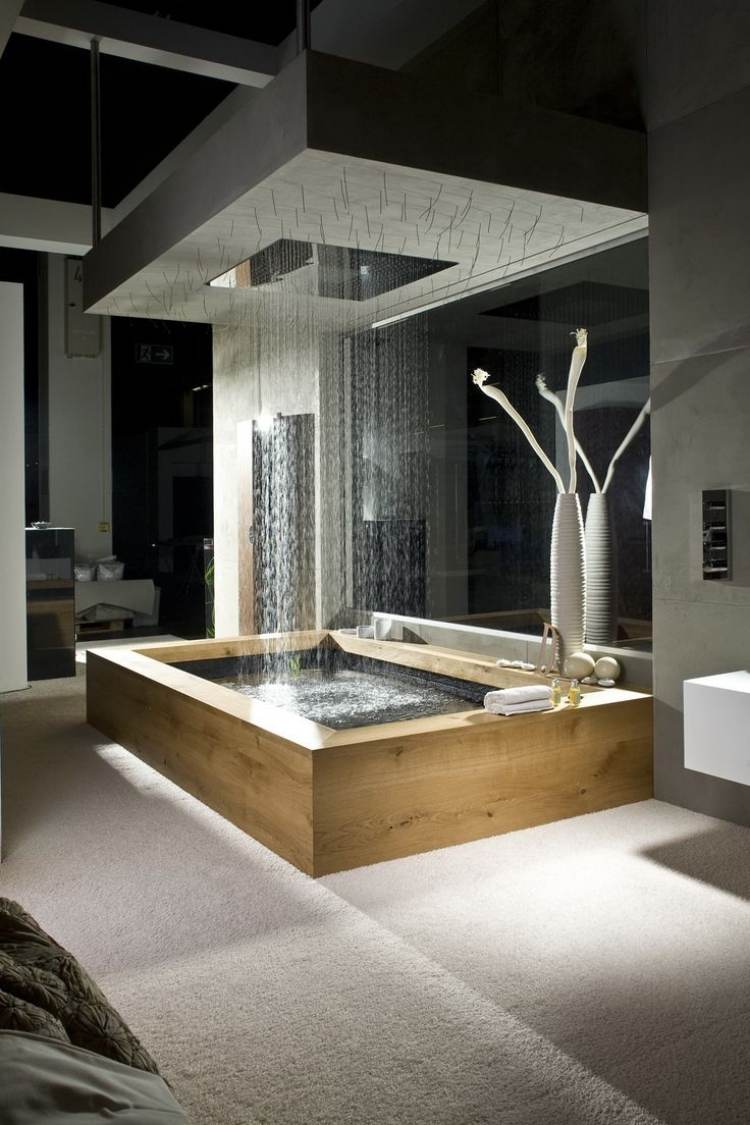 master bathroom ideas with rainfall shower head and banth