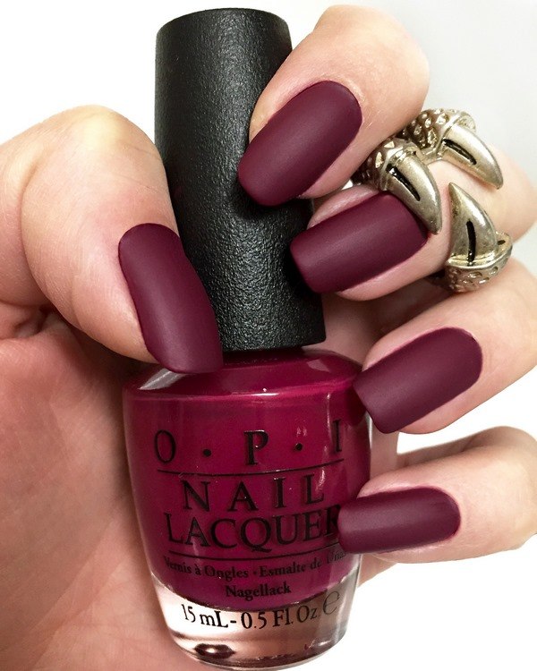 matte nails burgundy red color solid color manicure