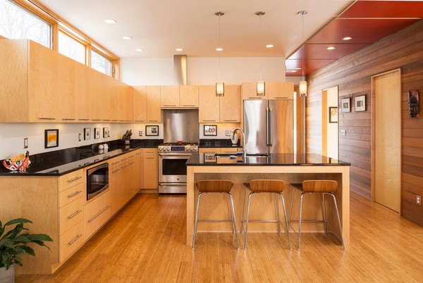 modern kitchen cabinets wood flooring granite countertops