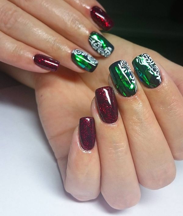 nail art ideas burgundy and green nails