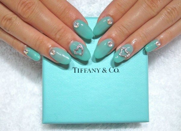 nail designs with rhinestones turquoise polish