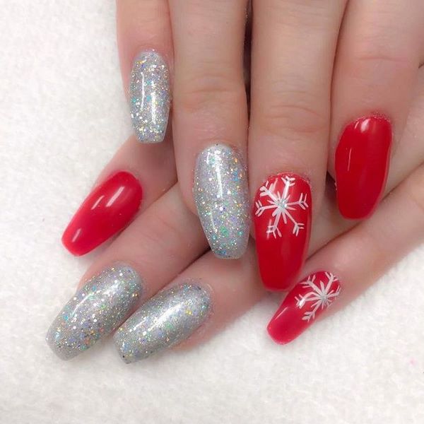 red nail color snowflake nail art silver christmas nail designs