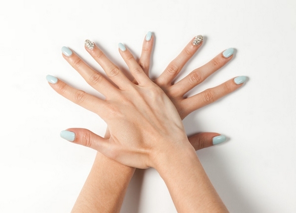 rhinestone nail designs blue lacqer