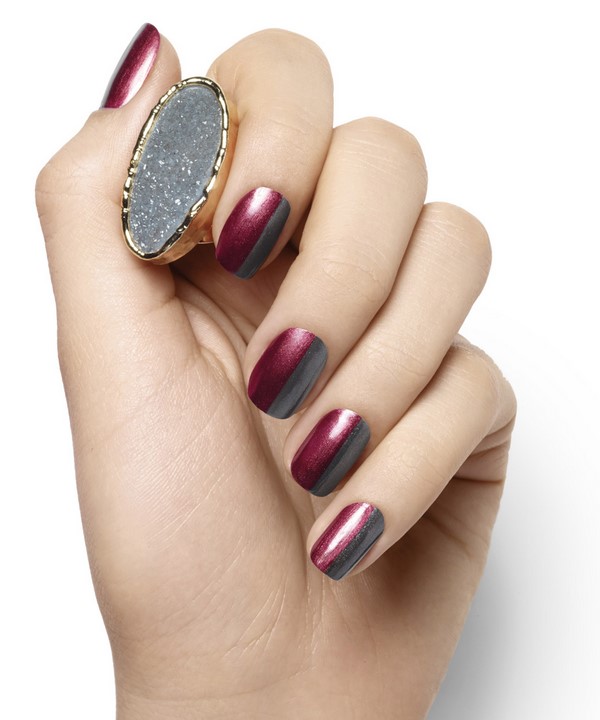 silver gray and burgundy nails modern nail art ideas