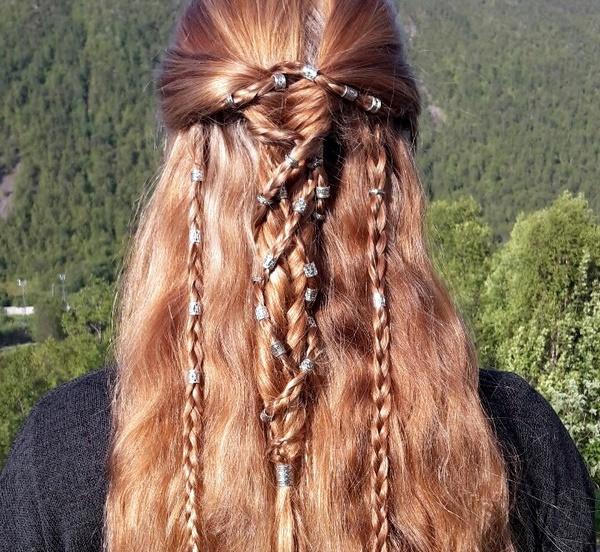viking style semi loose hair with braids for women with long hair