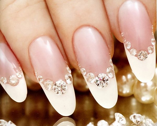 wedding nail design ideas with crystals oval shape