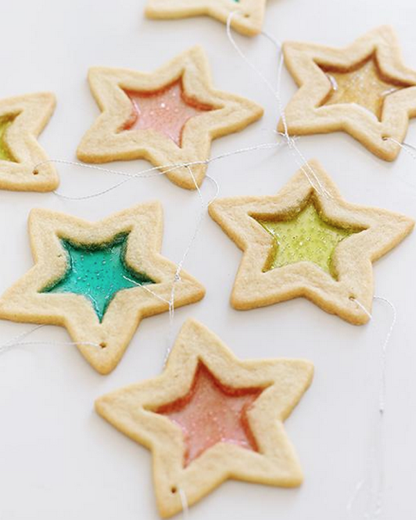 Christmas baking stained glass star cookies DIY garland 