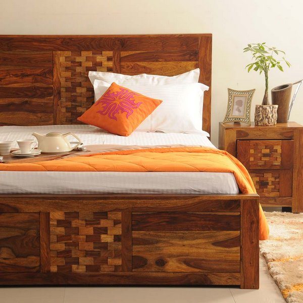 beautiful solid wood bed with decorative headboard
