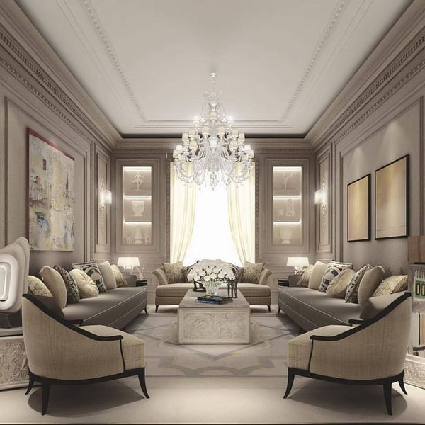 chic drawing room in neutral beige color palette