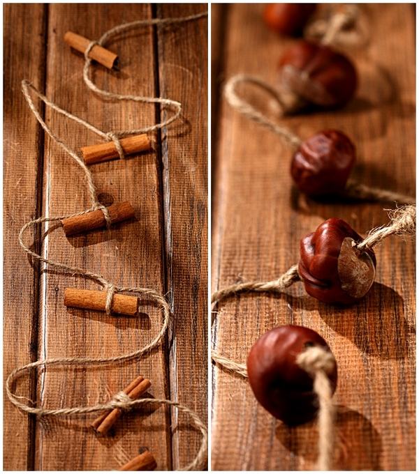 cinnamon sticks chestnuts easy DIY garlands ideas