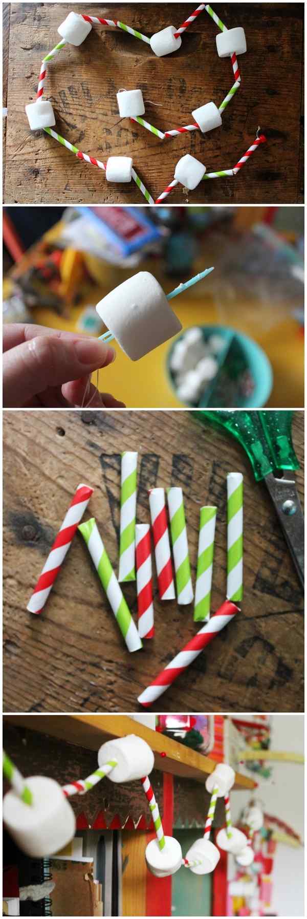 fun christmas crafts for kids DIY marshmallow and straws garland