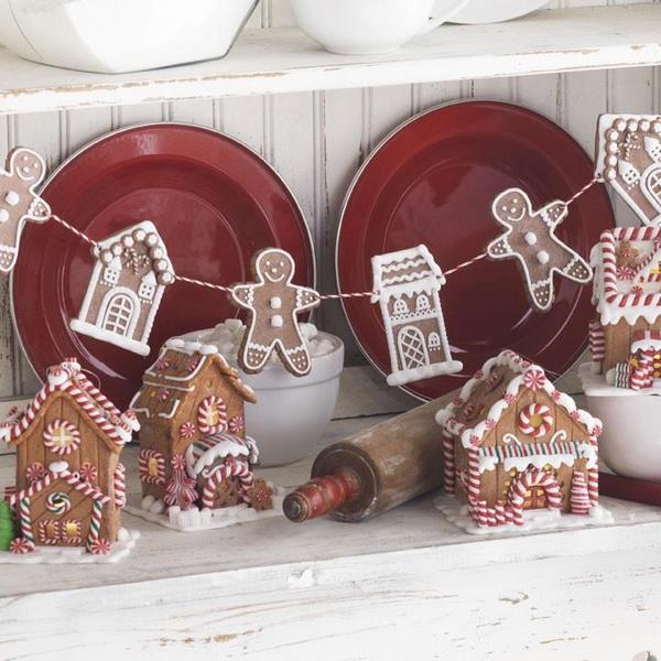 gingerbread man and houses cookie garland ideas