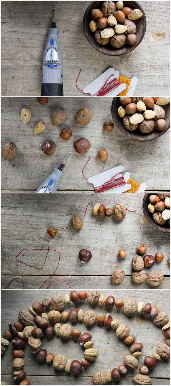 how to make a garland from nuts tutorial