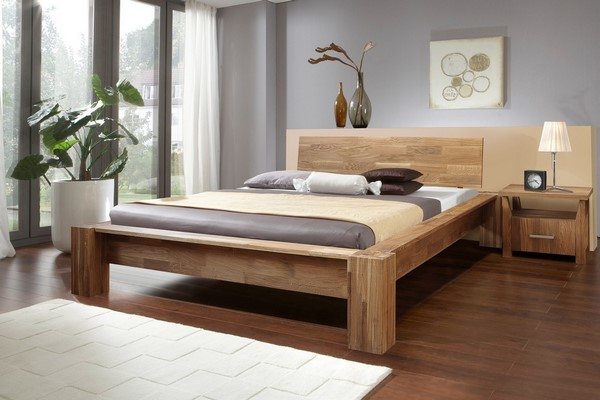 oak wood bed frame on legs for contemporary bedroom