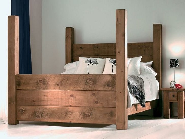 simple rustic solid wood four poster bed frame
