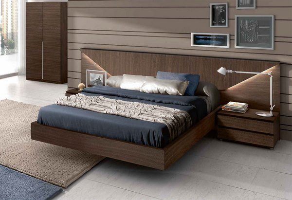 walnut wood floating bed design