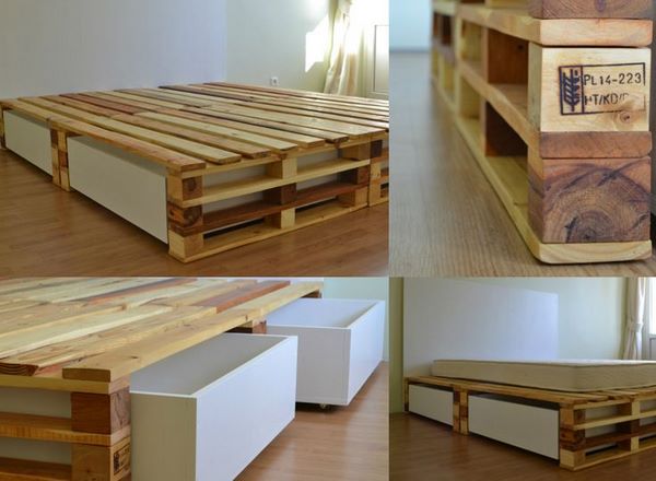 wood pallets bed with storage diy furniture ideas