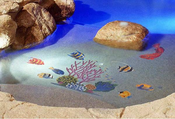 Swimming pool tile ideas reef tropical fish mosaics