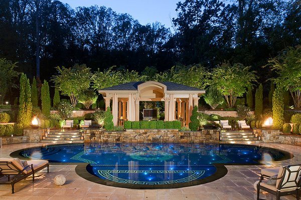 amazing roman style pool design backyard ideas garden lighting