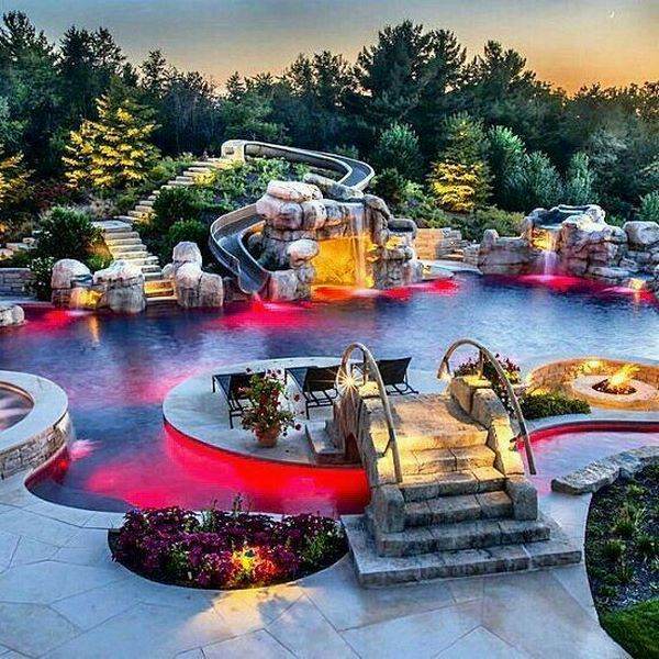 amazing pools with waterfalls and decorative lighting
