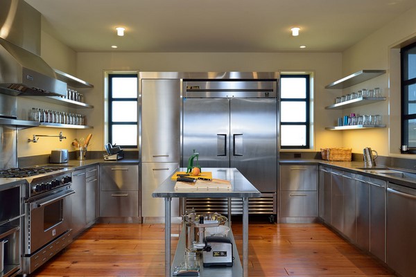 contemporary kitchen design with metal cabinets